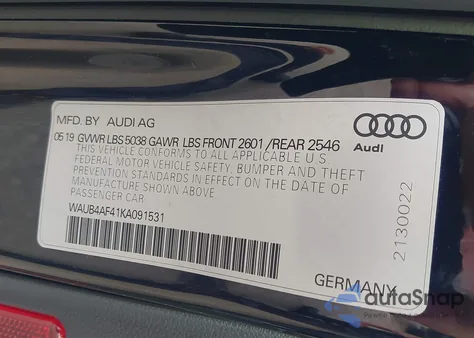 2019 Audi S4 3.0T Premium from USA, damaged, VIN WAUB4AF41KA091531